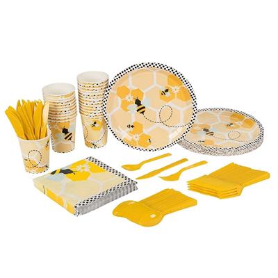 24 Set Dinnerware for Birthday Party Baby Shower Kids Themed, Bumblebee Cute Bee