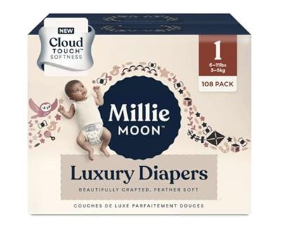 Millie Moon Diapers Sizes 1-6 Luxury Diapers COUCHES DE Luxe (Choose Size) (Size 1-108 Diapers (6lbs-11lbs))