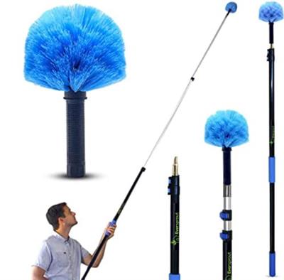 EVERSPROUT 5-to-12 Foot Cobweb Duster with Extension Pole Combo (20 Ft Reach, Medium-Stiff Bristles), Spider Web Brush with Pole - Hand-Packaged, Ligh
