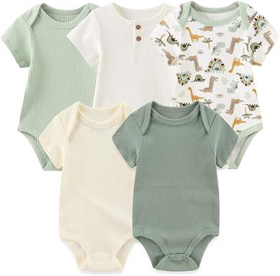 MAMIMAKA Newborn Baby Short Sleeve Bodysuit Baby Grow Cotton Vest 5-pack, 0-12 Months : Amazon.co.uk