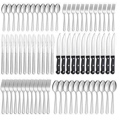 Bestdin 72 Pieces Silverware Set with Steak Knives, Stainless Steel Pattern Design Cutlery Set for 12, Flatware Set Mirror Polished, Tableware Set for