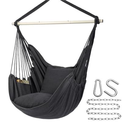 Y- Stop Hammock Chair Hanging Rope Swing Chair, Max 500 Lbs, 2 Seat Cushions Included, Removable Steel Spreader Bar with Anti-Slip Rings, Hardware kit