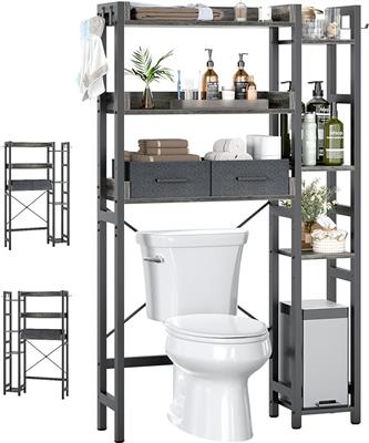 Amazon.com: Over The Toilet Storage with 2 Drawers - 7 Tier Bathroom Organizer with Adjustable Shelf, Freestanding Space Saver Storage Rack Above Toil