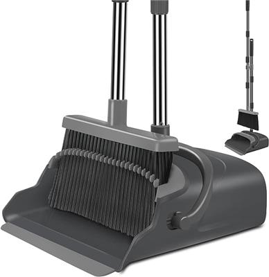 Amazon.com: kelamayi Broom and Dustpan Set for Home, Office, Indoor&Outdoor Sweeping, Stand Up Broom and Dustpan (Black&Gray) : Health & Household
