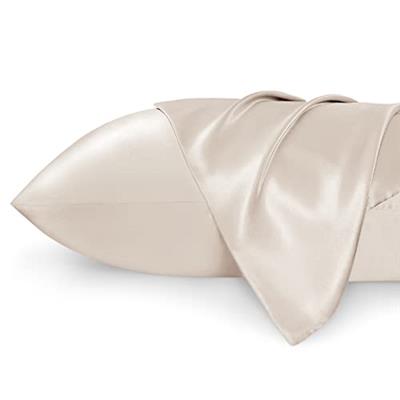 Bedsure Satin Pillowcase, Beige, Standard Set of 2 - Silky Pillow Covers for Hair and Skin 20x26 Inches with Envelope Closure, Similar to Silk Pillow