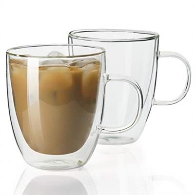 Sweese Double Wall Glass Coffee Mugs - 12.5 oz Insulated Clear Coffee Mugs Set of 2, Perfect for Espresso, Cappuccino, Latte, Americano, Tea Bag, Beve