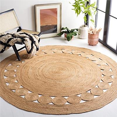 SAFAVIEH Natural Fiber Collection Area Rug - 3 Round, Natural, Handmade Boho Charm Farmhouse Jute, Ideal for High Traffic Areas in Living Room, Bedro