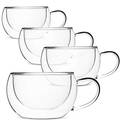 BTaT- Insulated Coffee Cups, Set of 4 (9 oz, 270 ml), Double Wall Glass Tea Cups, Glass Cups, Glass Mug, Glass Coffee Cups, Latte Cups, Latte Mug, Cle