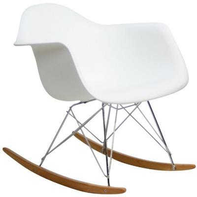 Modway Mid-Century Modern Molded Plastic Kids Size Lounge Chair Rocker, White