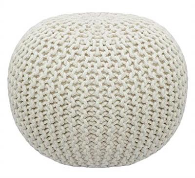 COTTON CRAFT - Hand Knitted Cable Style Dori Pouf - Ivory - Floor Ottoman - Cotton Braid Cord - Handmade & Hand Stitched - Truly one of a Kind Seating