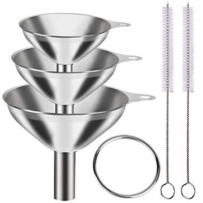 6Pcs Metal Stainless Steel Funnel, Large Small Funnel Set of 3, Food Grade Mini Funnels for Kitchen Use Filling Bottles Flask Cooking, 2 Brushes YLYL