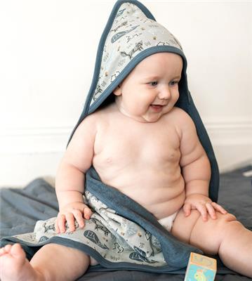 Bamboo Terry Hooded Towel - Whale Hush Gray