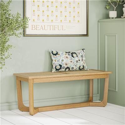 Beautiful Rattan & Wood Bench with Solid Wood Frame by Drew Barrymore, Warm Honey Finish - Walmart.com
