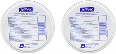 Birchwood Laboratories A-E-R Pre-Moistened Witch Hazel Pads, 80 Count (Two Pack)
