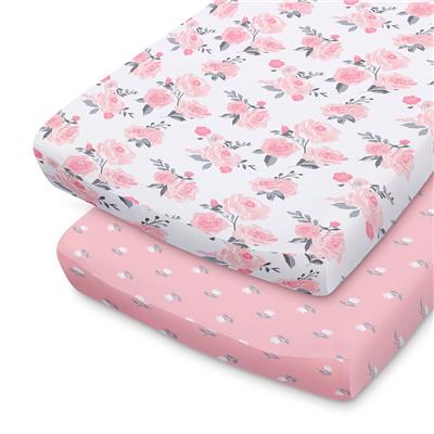 The Peanutshell 2 Pack Changing Pad Covers Pink Floral Roses