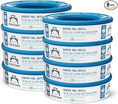 Amazon.com: Amazon Brand - Mama Bear Diaper Pail Refills for Genie Pails, Unscented, 2160 Count (8 Packs of 270) : Baby