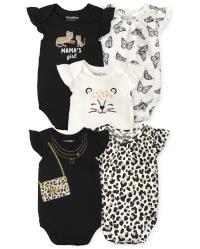 Baby Girls Short Sleeve Leopard Ruffle Bodysuit 5-Pack | The Childrens Place  - BUNNYS TAIL