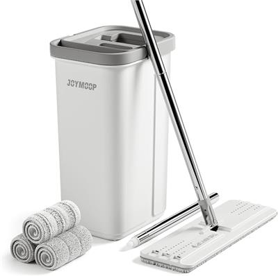 Amazon.com: JOYMOOP Mop and Bucket with Wringer Set, Hands Free Flat Floor Mop and Bucket, 60 Mop with 3 Reusable Microfiber Pads, Wet and Dry Use, Fl