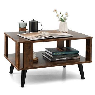 Costway Coffee Table Retro Mid-century Coffee Table W/storage Open Shelf Living Room | Target
