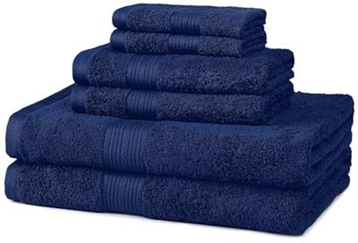 Amazon Basics - 6 Piece Fade Resistant Oversize Bath Towel, Hand and Washcloth Set, 100% Cotton, Navy Blue