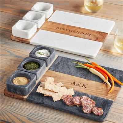 Personalized Wood and Marble Appetizer Serving Platter | Mark and Graham