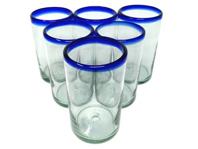 Hand Blown Mexican Drinking Glasses Set of 6 Glasses With Cobalt Blue Rims 14 Oz Each - Etsy