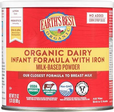 Amazon.com: Earths Best Organic Baby Formula for Babies 0-12 Months, Powdered Dairy Infant Formula with Iron, Omega-3 DHA, and Omega-6 ARA, 21 oz For
