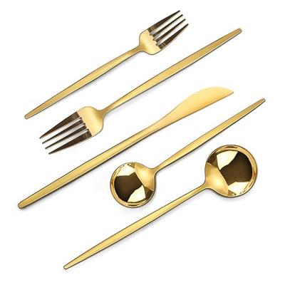 KOUSKOU Mirror Gold Silverware Set, 40-Piece Flatware Cutlery Sets Service for 8, Mirror Polished Tableware Set, Utensils for Kitchens, Home and Resta