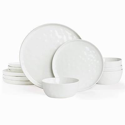 Famiware Mars Plates and Bowls Set, 12 Pieces Dinnerware Sets, Dishes Set for 4, White