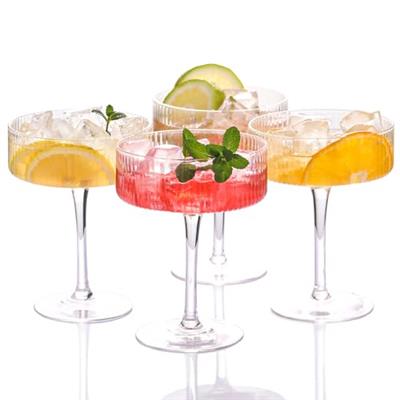 Vbeker Martini Glasses set of 4, Cocktail Glasses Set, Ribbed Coupe Glasses, Vintage Margarita and Champagne Glasses, Dessert Cups, Vintage Style Drin