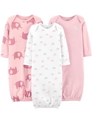 Simple Joys by Carters Baby Girls Cotton Sleeper Gown, Pack of 3, Light Pink Bunny/White Rainbow/Elephants, Newborn