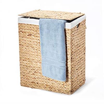 Seville Classics Premium Handwoven Portable Laundry Bin Basket with Carrying Handles, Household Storage for Clothes, Linens, Sheets, Toys, Water Hyaci