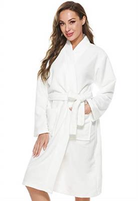 Kniffi Kimono Bathrobe for Women Terry Cloth Robes knee length towel Bathrobe White S
