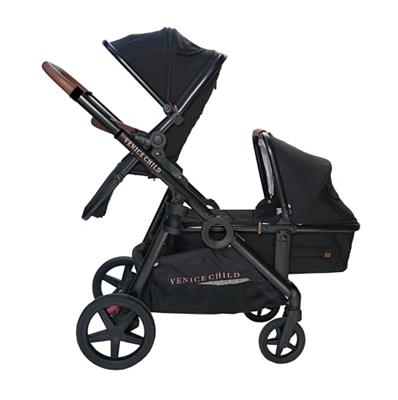 Venice Child Maverick - Single to Double Modular Stroller - Newborn Bassinet Pram, Toddler Seat & Car Seat Adapter, (Package 2, Eclipse Black)