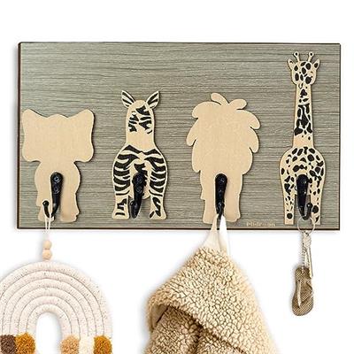 MidreanGiraffe Safari Nursery Wood Kids Wall Hooks for Hanging Decorative Baby Bedroom Bathroom Rack Decor(Giraffe)