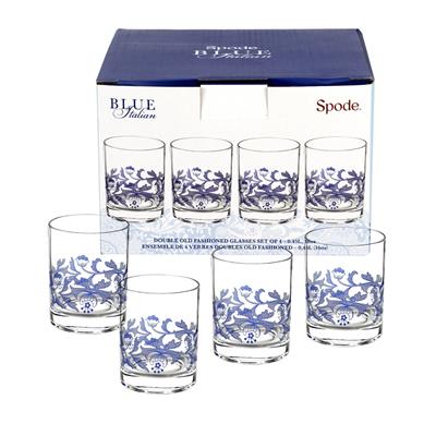 Blue Italian Double Old Fashioned Glass Set of 4