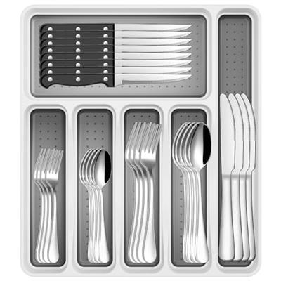 49-Piece Stainless Steel Silverware Set with Cutlery Organizer, Service for 8 with Steak Knives and Kitchen Utensils