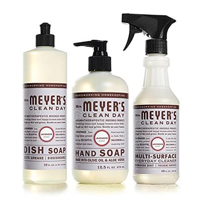 MRS. MEYERS CLEAN DAY Kitchen Basics Set, Includes: Multi-Surface Cleaner, Hand Soap, Dish Soap, Lavender Scent, 3 Count Pack