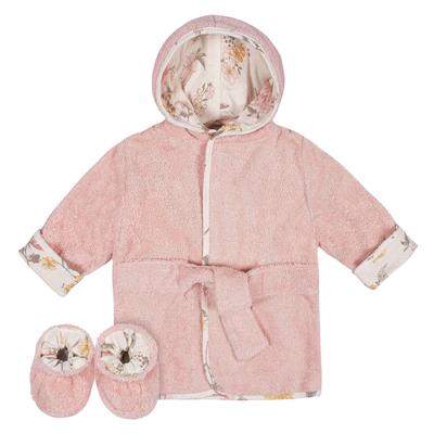 Just Born 2-Piece Baby Girls Vintage Floral Bathrobe & Booties Set - Dusty Pink