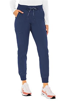 Med Couture Touch Womens Scrub Pant Yoga Jogger with 5 Pockets & Drawstring Waistband - MC7710, Navy, X-Large Petite