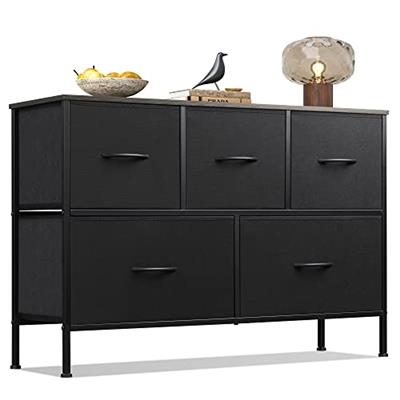 WLIVE Dresser for Bedroom with 5 Drawers, Chest of Drawers, Fabric Dresser, Black Dresser with Fabric Bins for Closet, Living Room, Hallway, Charcoal