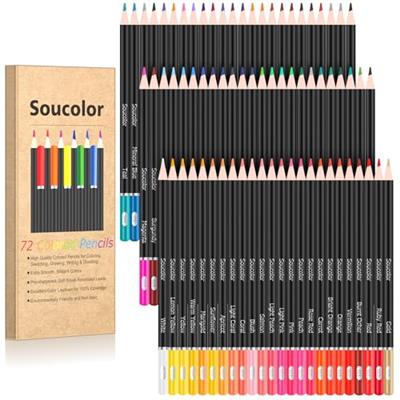 Soucolor 72-Color Colored Pencils for Adult Coloring Books, Soft Core Artist Sketching Drawing Pencils, Drawing Supplies, Art Supplies for Adults Kids