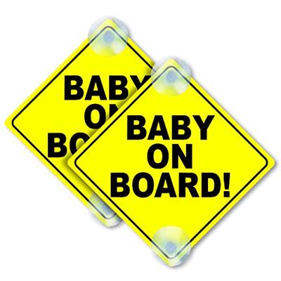 2PC Baby on Board Signs - 5 x 5 Car Signs Baby on Board - Kids on Board Car Sign - Baby in Car Sticker - Baby on Board for Cars with Suction Cups