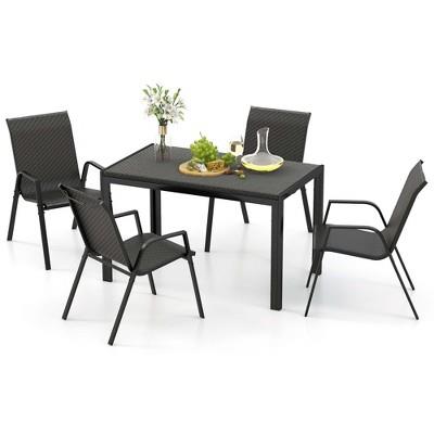 Costway 5 Piece Patio Rattan Dining Set Outdoor Table & Chairs Set For 4 Woven Wicker : Target
