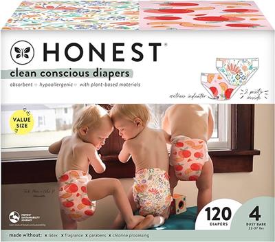 Amazon.com: The Honest Company Clean Conscious Diapers | Plant-Based, Sustainable | Just Peachy   Flower Power | Super Club Box, Size 4 (22-37 lbs), 1