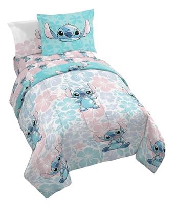 Disney Lilo & Stitch Full Comforter Set - 7 Piece Bedding Includes Sheet Set & Pillow Covers - Super Soft Kids Floral Bedding