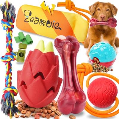 Zeaxuie Heavy Duty Various Dog Chew Toys for Aggressive Chewers - 9 Pack Value Set Includes Indestructible Rope Toys & Squeaky Toys for Medium, Large