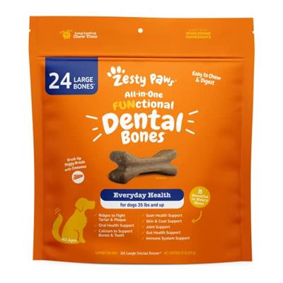 Zesty Paws Dental Bones for Large Dogs - Fights Tartar & Plaque - Gum, Teeth & Bone Health - Cinnamon for Dog Breath - Immune, Joint, Gut, Skin & Coat
