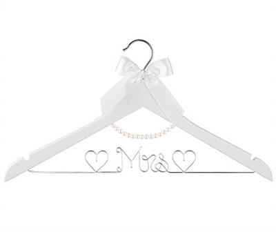 Bridal Dress Hanger Solid Wood Dress Hangers Mrs Letter Hanger Wedding Gift (Silver White Hangers and Pearls)
