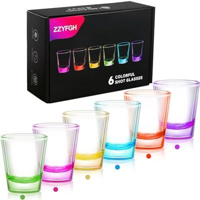 ZZYFGH 6 Pack Shot Glasses Set,Packed in a Beautiful Gift Box 1.5 oz Colorful Shot Glass with Heavy Base for Vodka, Whiskey, Tequila, Espressos, Spiri